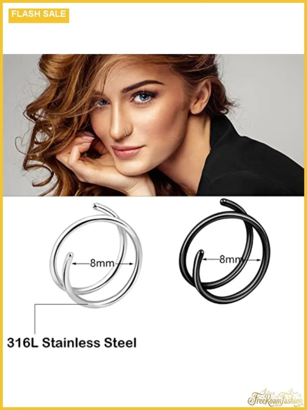 20G Double Nose Ring Hoop for Single Piercing - 2 Pack Body Jewelry